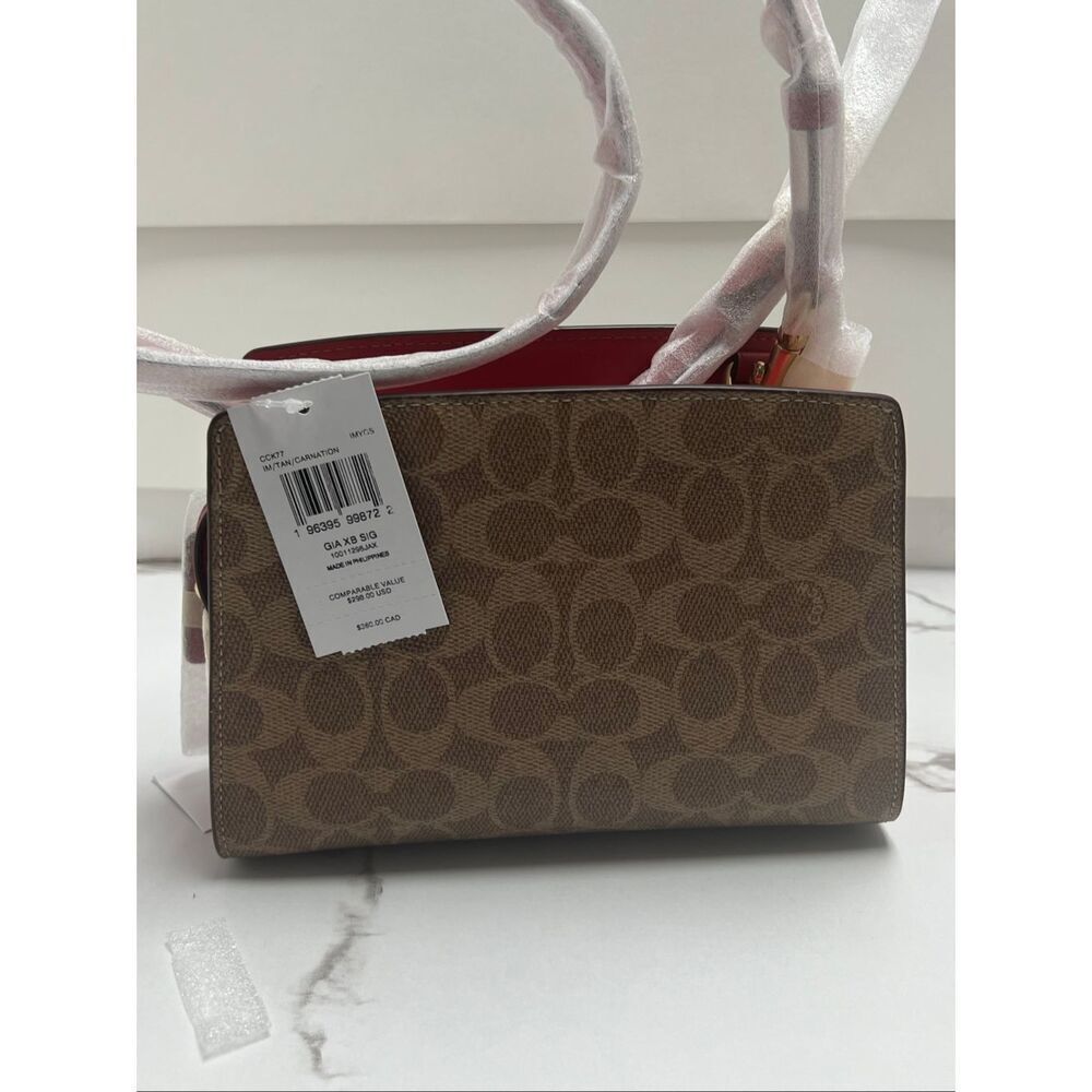 🔥🎁NWT! Coach Gia Crossbody Bag In Sig Canvas Tan/Carnation CCK77 Msrp: $298.00 - Picture 4 of 11